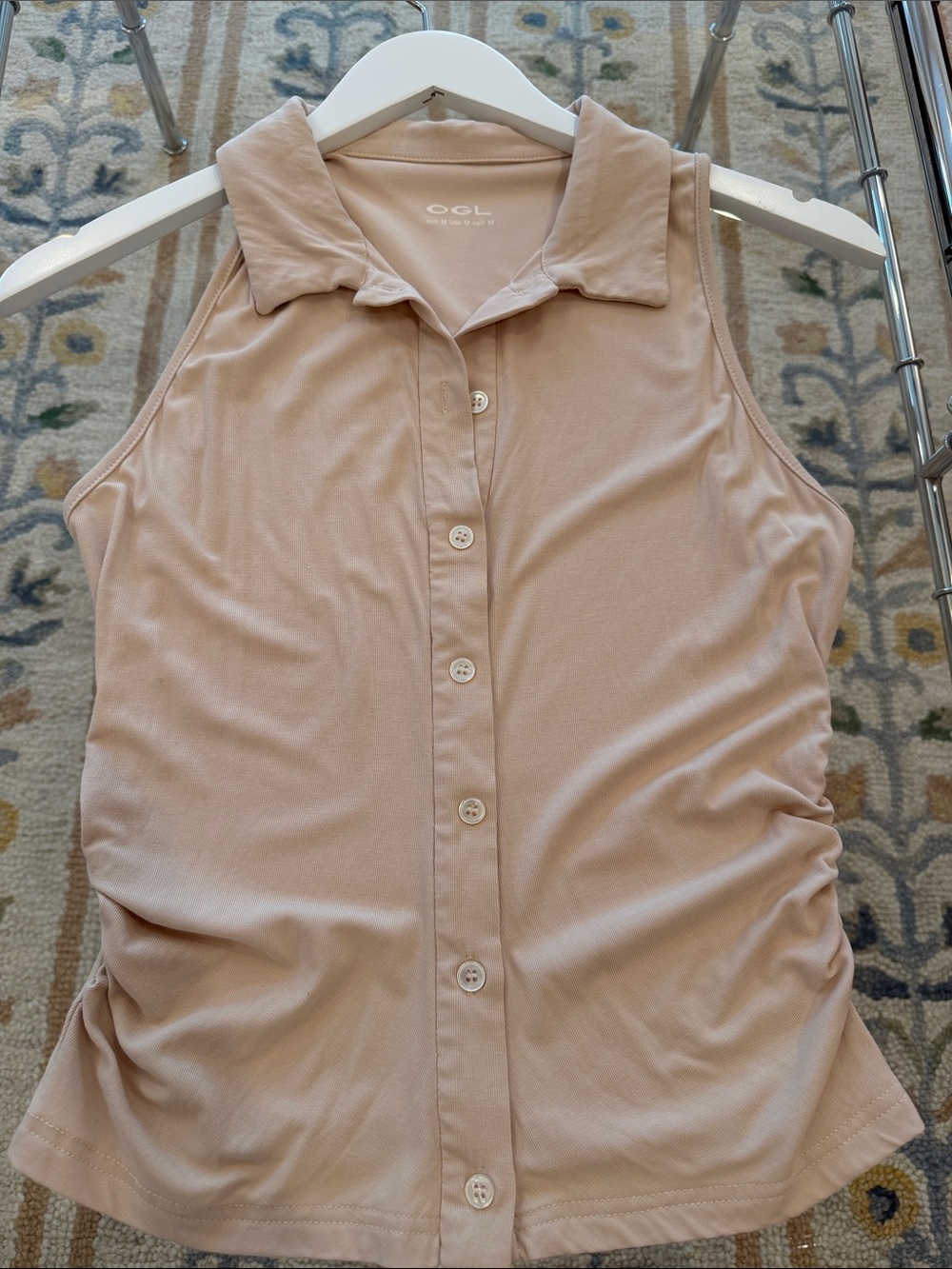 OGL Collared Faux Button Placket Side Ruched Vest Top